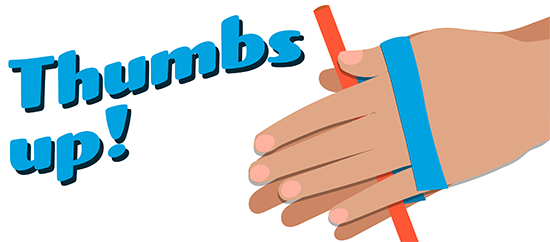 Two hands holding a straw without using thier thumbs